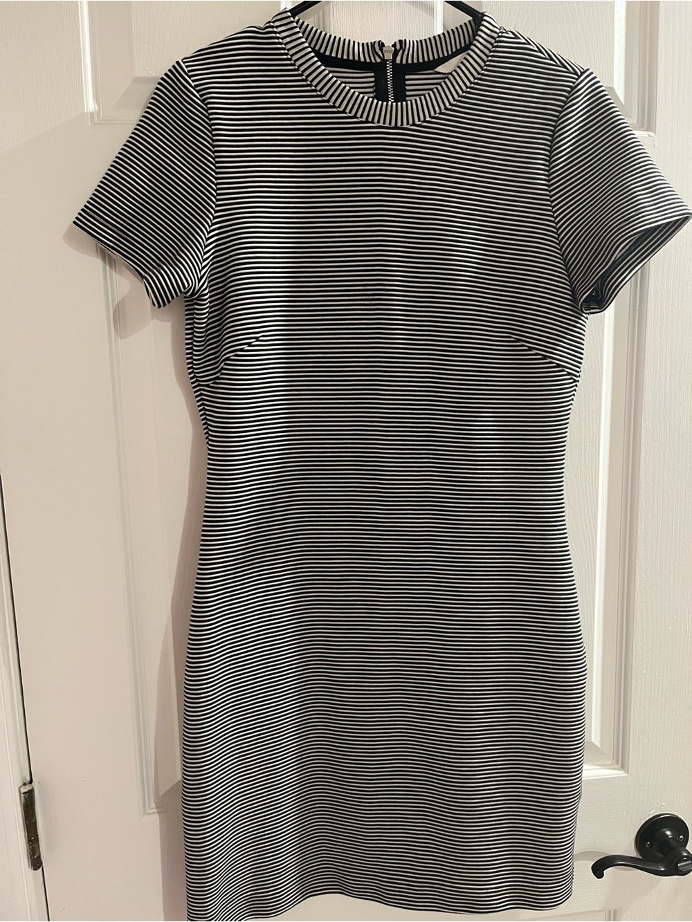 H&M Black and White Striped Short-Sleeve Fitted Mini Dress